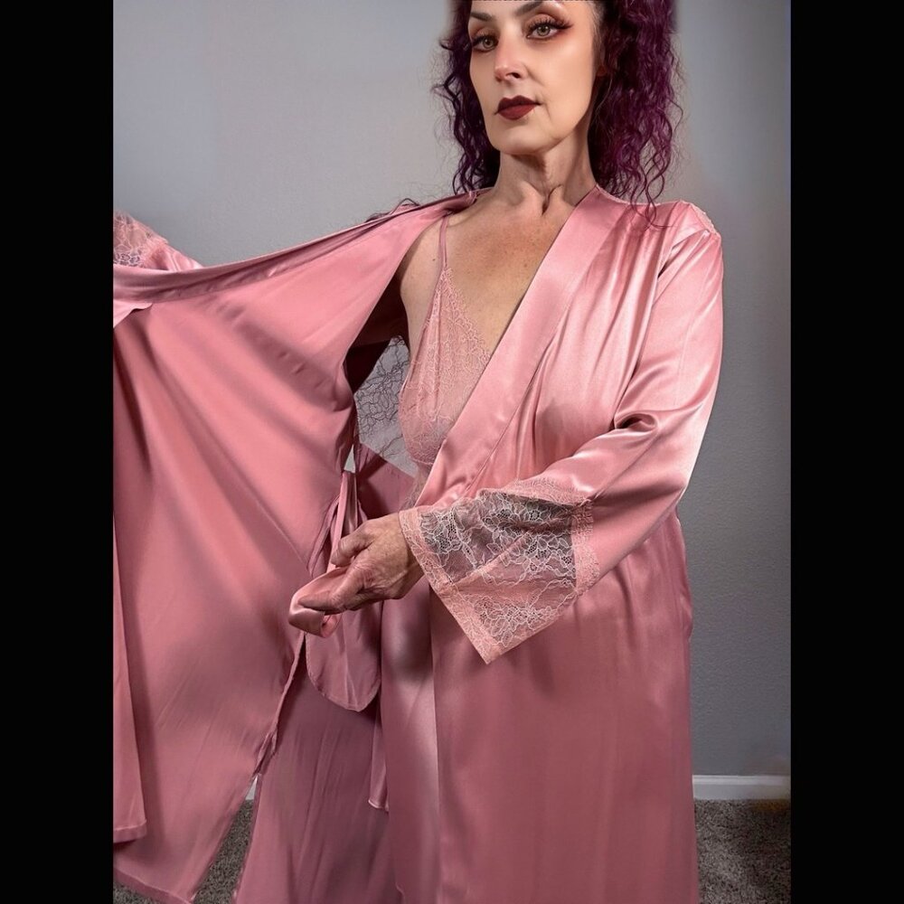 Y2K Victoria's Secret Rose Gold Slip Dress Sheer 2pc set Lingerie Chemise L